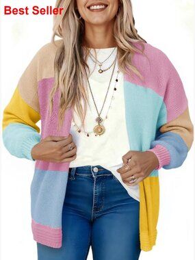 Chunky Knit Cardigan Sweater, Oversized Fit, Open Front Design